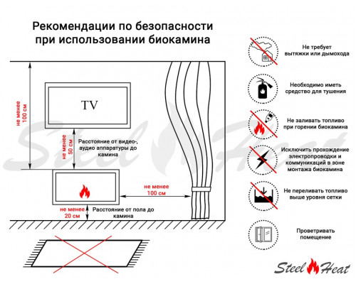 Биокамин угловой SteelHeat GRAND 900 левый